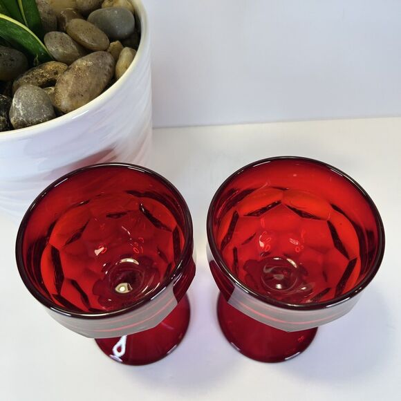 2- Vintage Viking Glass Georgian Ruby Red 4.25” Cordial Drinking Glass Goblet‎ - Picture 3 of 6
